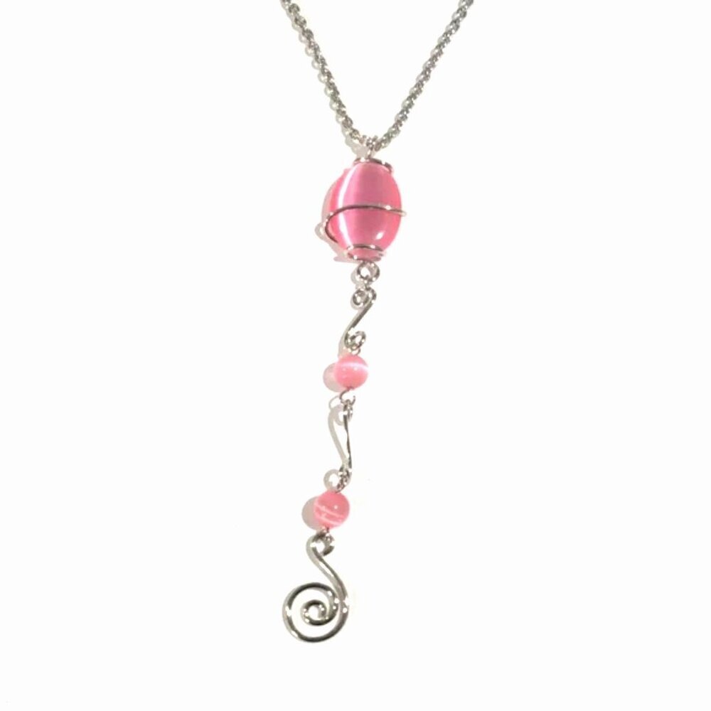 Silver tone Pink Stone Beaded Twisted Design Necklace - Women's Fashion Jewelry